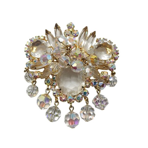 Verified Juliana D&E Aurora Borealis Crystal Gold Tone Brooch Pin Enhancer - Picture 1 of 8